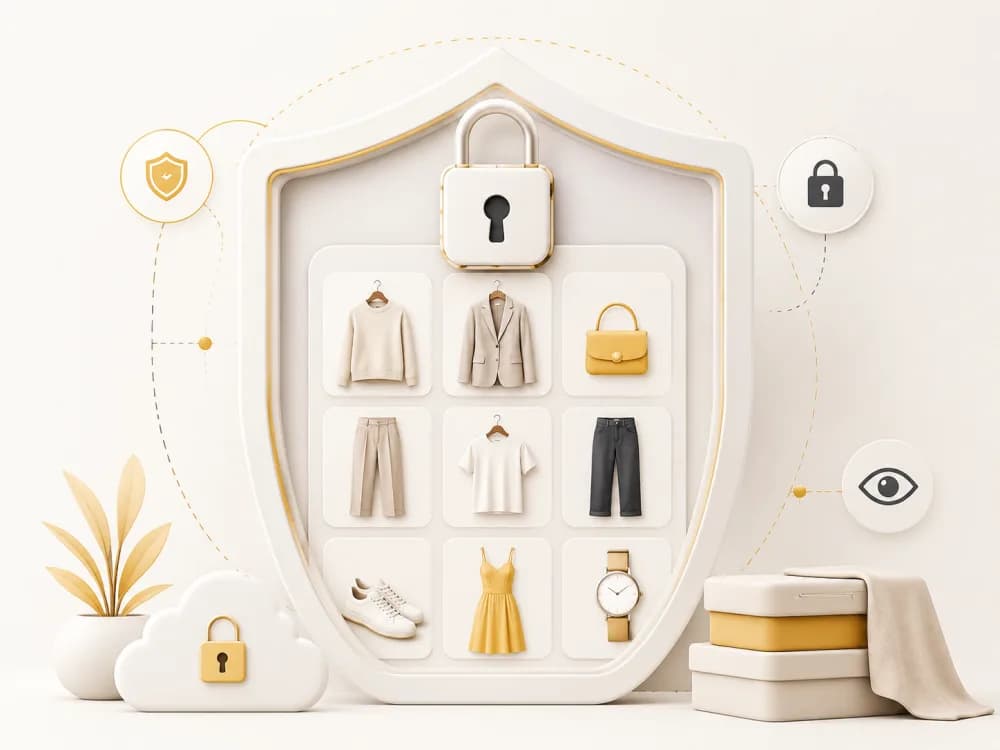 Illustration of a wardrobe protected inside a shield with padlocks